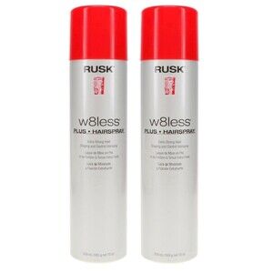 2 Pack Rusk W8less Plus Extra Strong Hold Hair Spray Shaping & Control 10 oz Ea